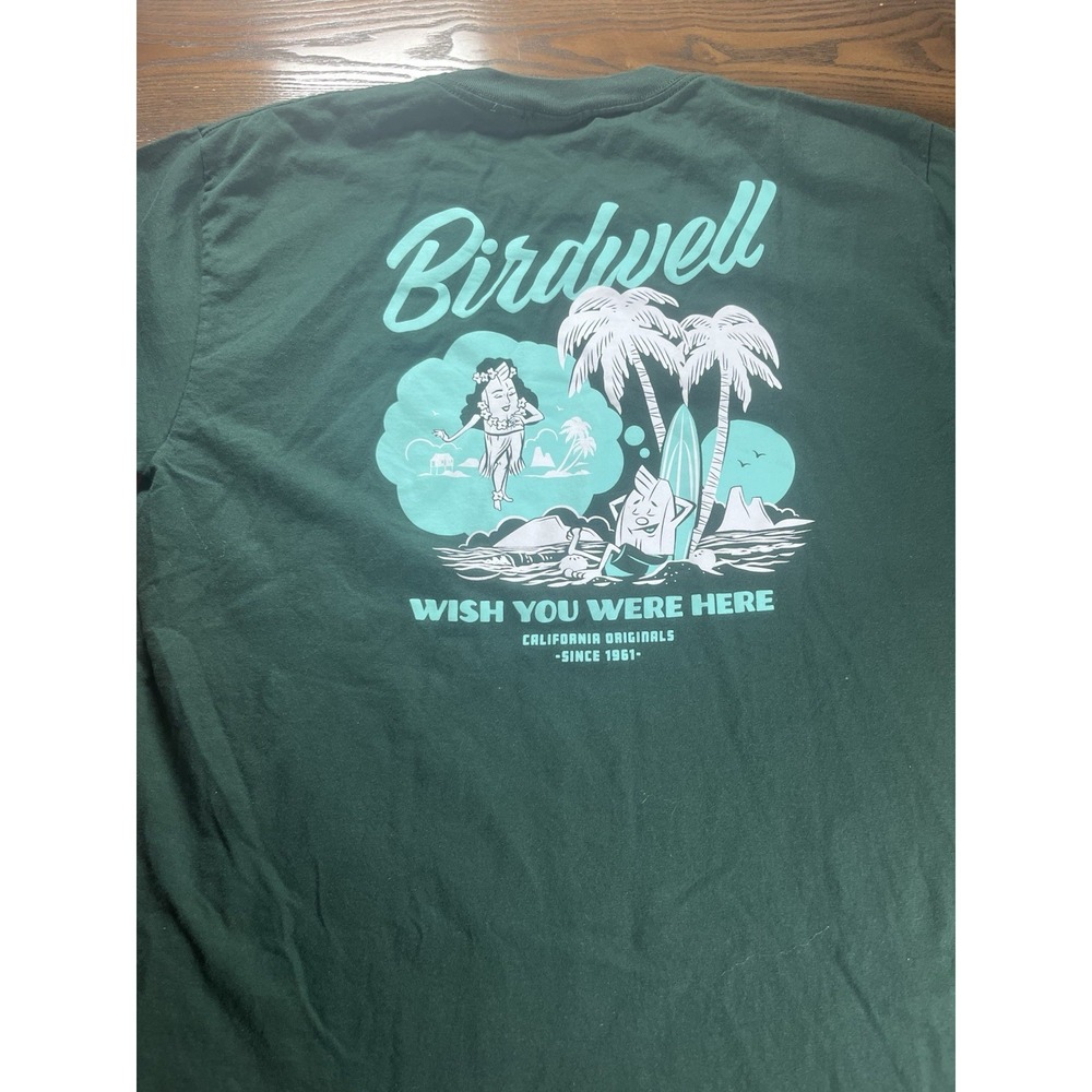 Birdwell Beach Britches Men's Large Green Graphic T-Shirt Wish You Were Here EUC